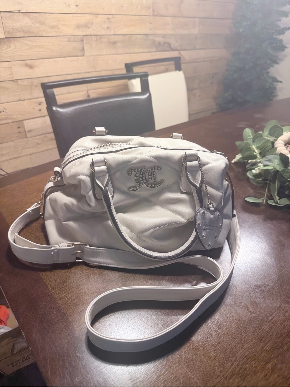 Juicy Couture White Cream Leather Satchel with Heart Charm